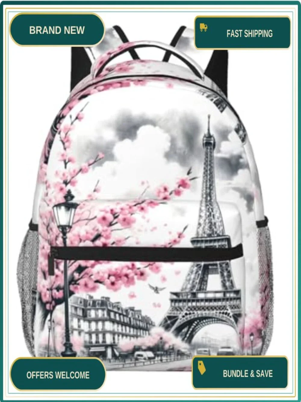 Paris Backpack for Women Girls Travel School Work, Lightweight Laptop Daypack,